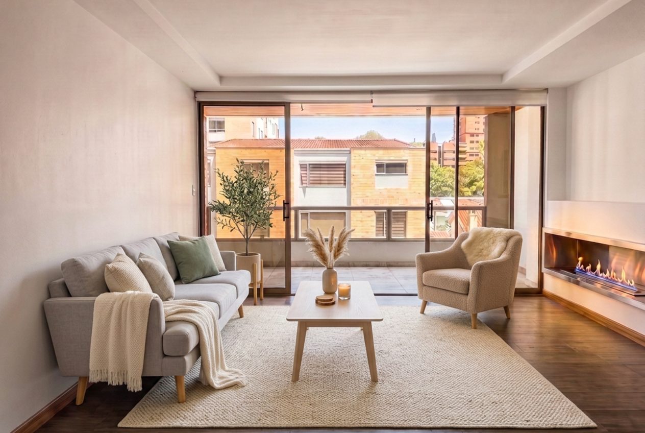 The same living room, virtually staged